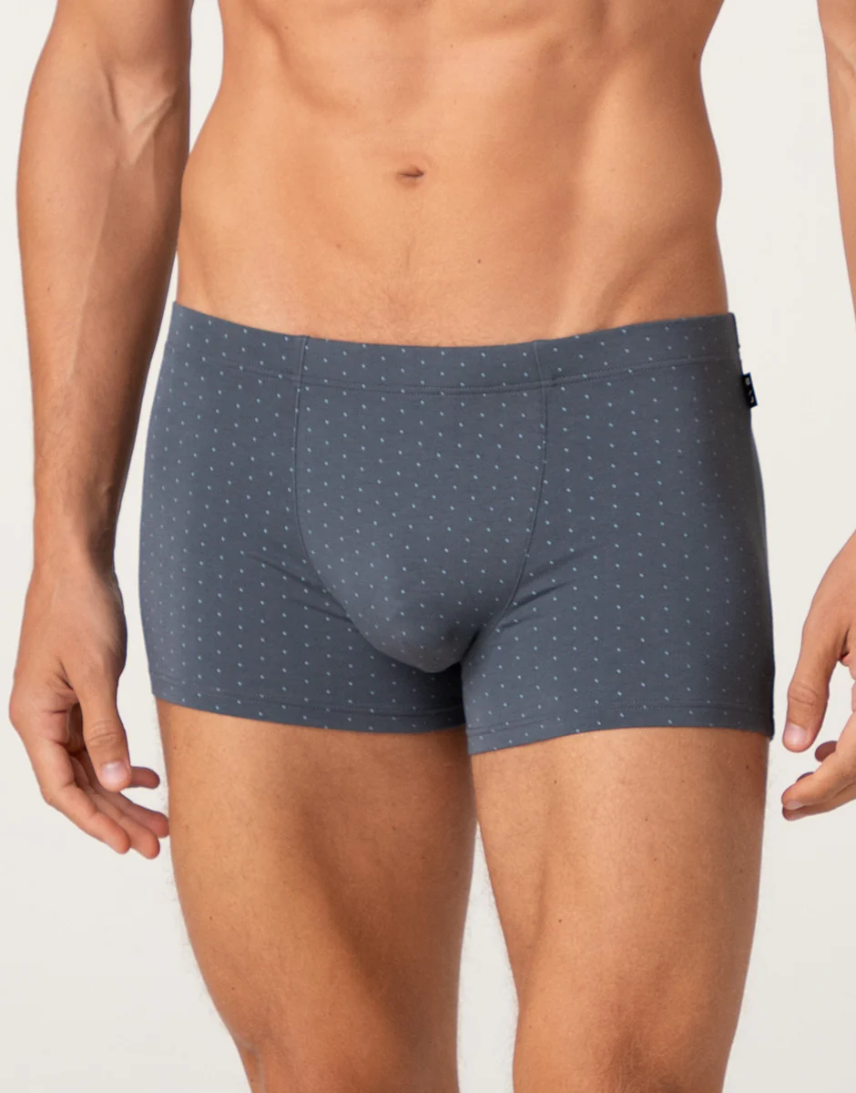 Boxer Printed Cotton Modal, antracite pois azzurro