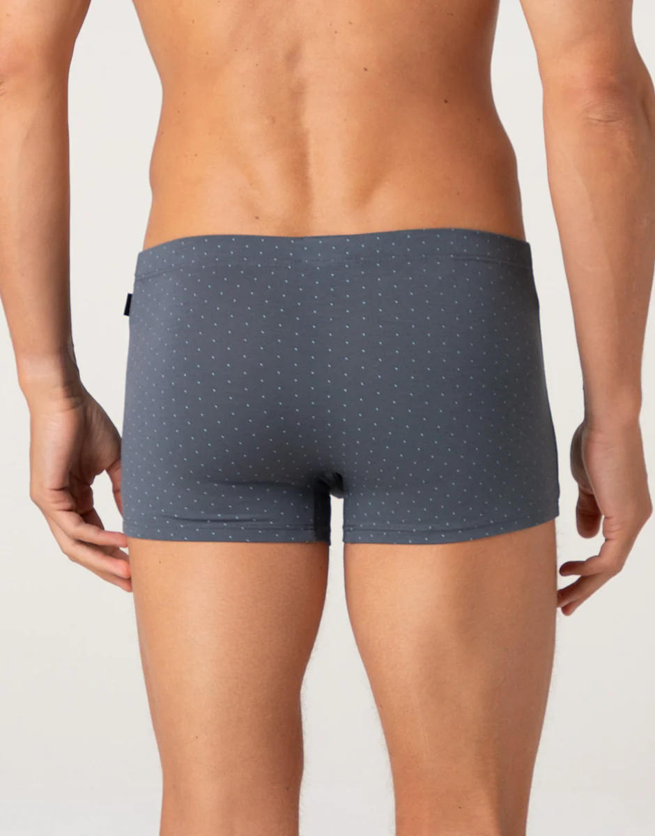 Boxer Printed Cotton Modal, antracite pois azzurro - Image 2