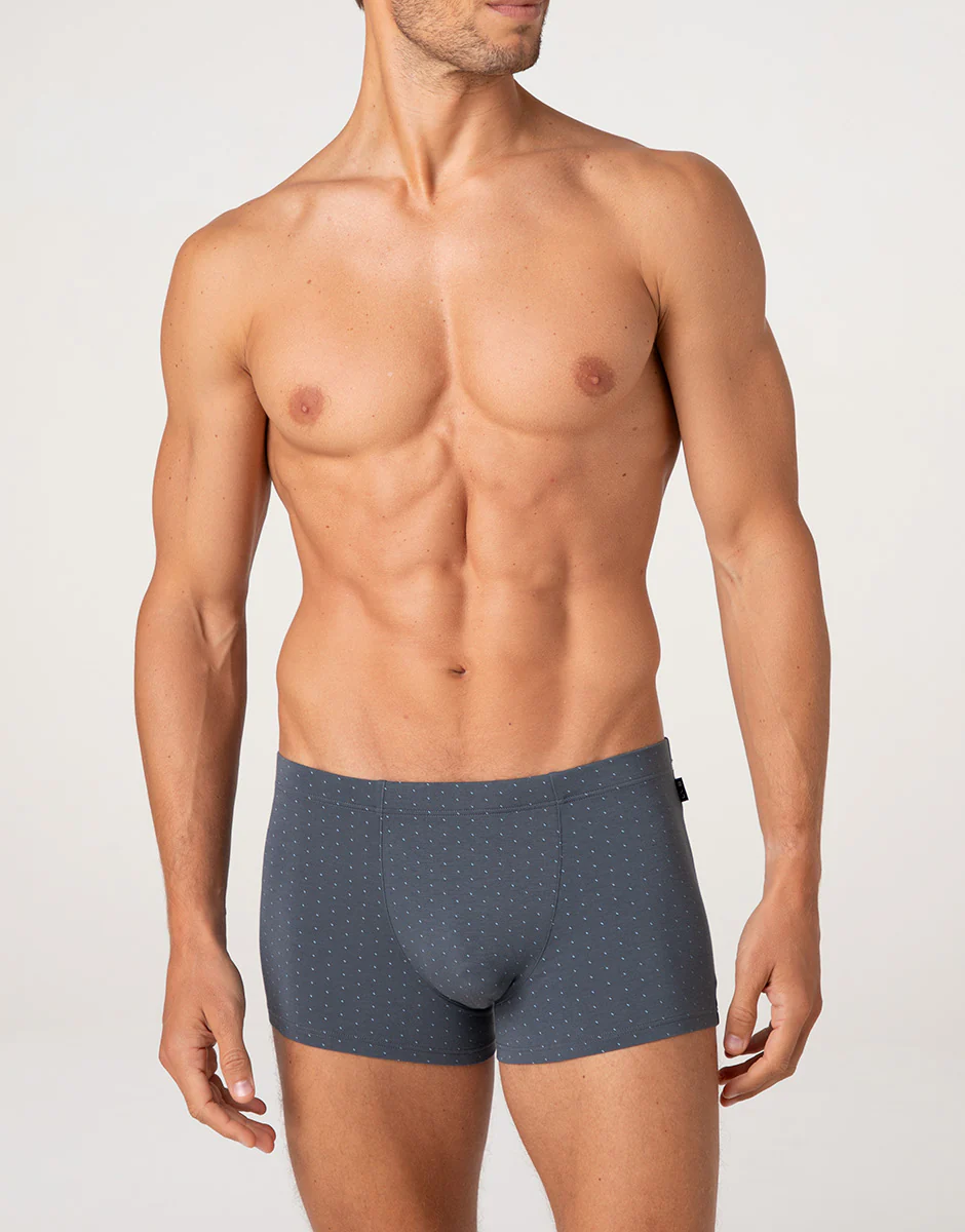Boxer Printed Cotton Modal, antracite pois azzurro - Image 3