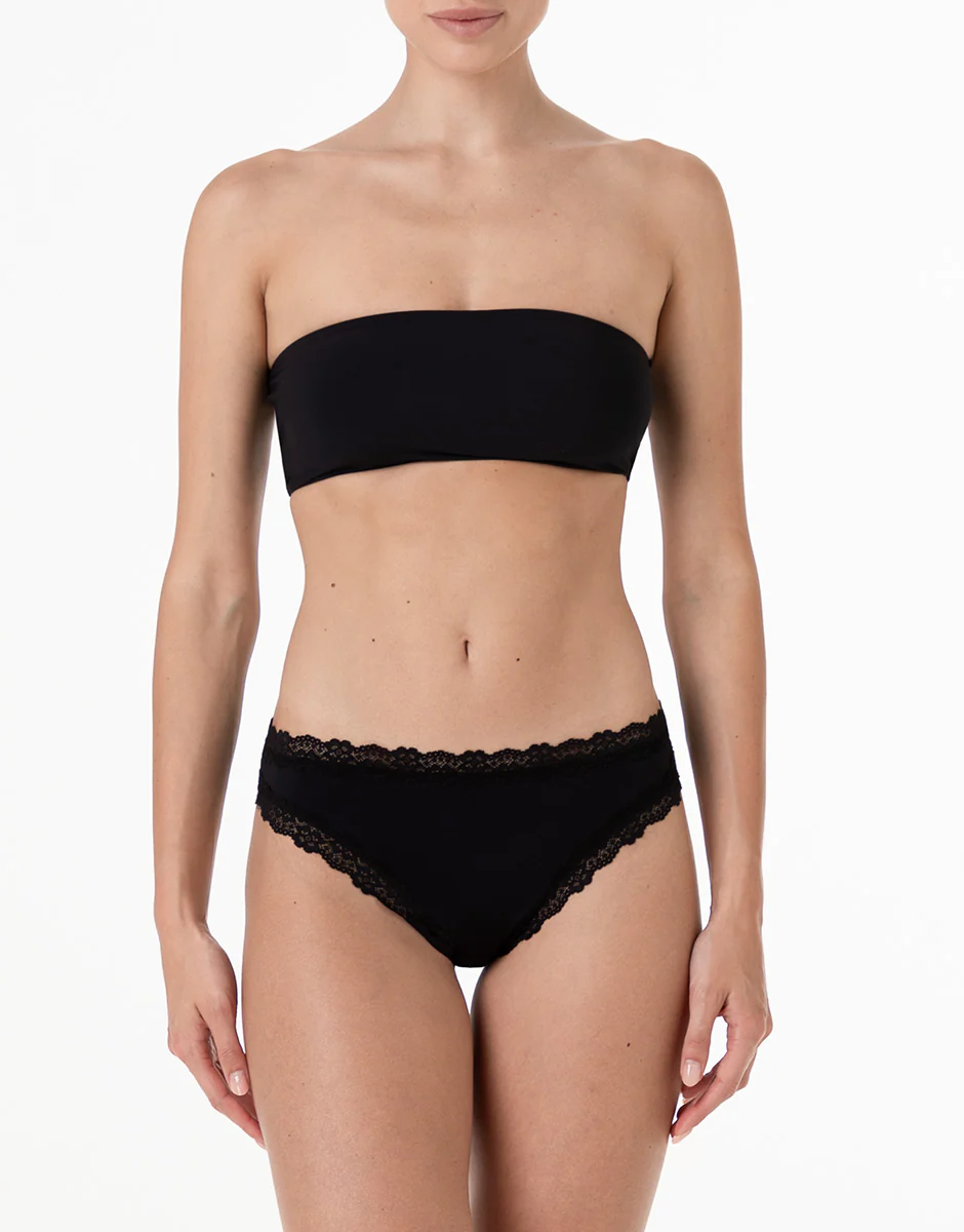 Brasiliano Lacy Micro in microfibra con pizzo, nero - Image 3