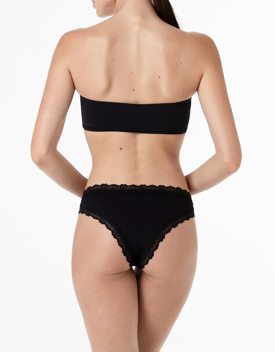Brasiliano Lacy Micro in microfibra con pizzo, nero - Image 4