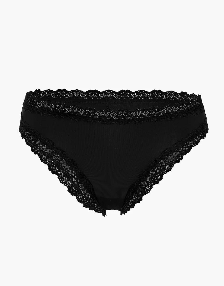Brasiliano Lacy Micro in microfibra con pizzo, nero - Image 5