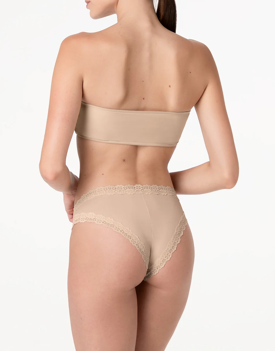 Brasiliano Lacy Micro in microfibra con pizzo, nudo chiaro - Image 4