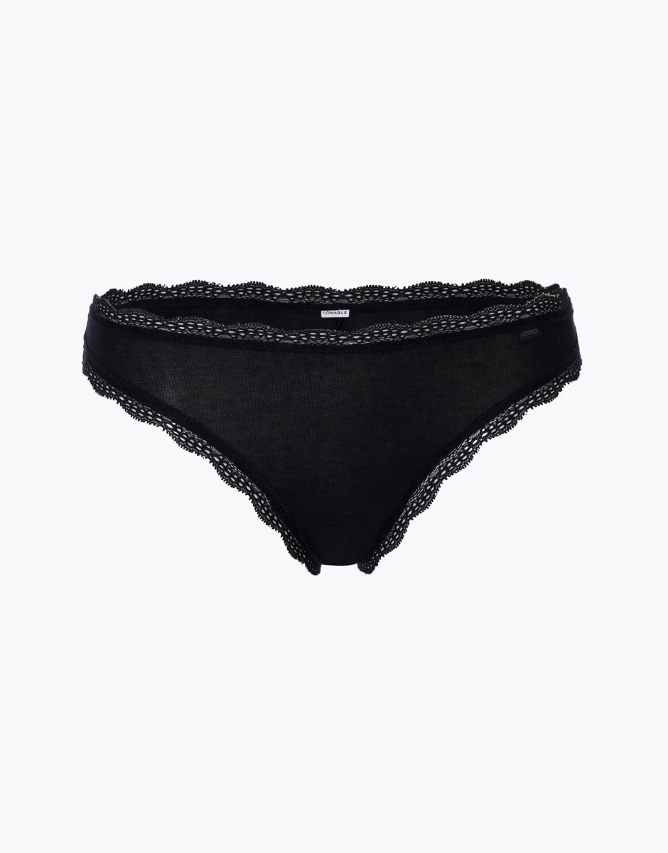 Brasiliano lovely in cotone elasticizzato e pizzo, nero - Image 7