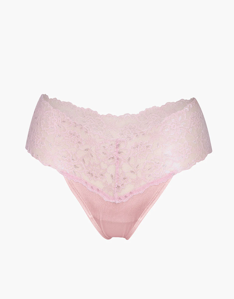Brasiliano Table Panties in cotone e pizzo a fascia alta, rosa confetto - Image 3