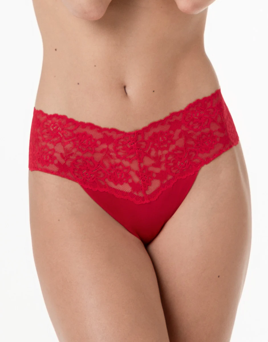 Brasiliano Table Panties in cotone e pizzo a fascia alta, rosso