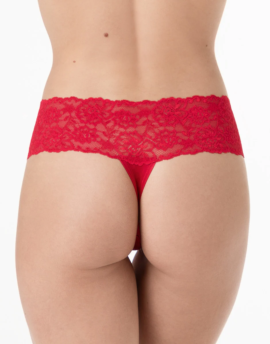 Brasiliano Table Panties in cotone e pizzo a fascia alta, rosso - Image 2