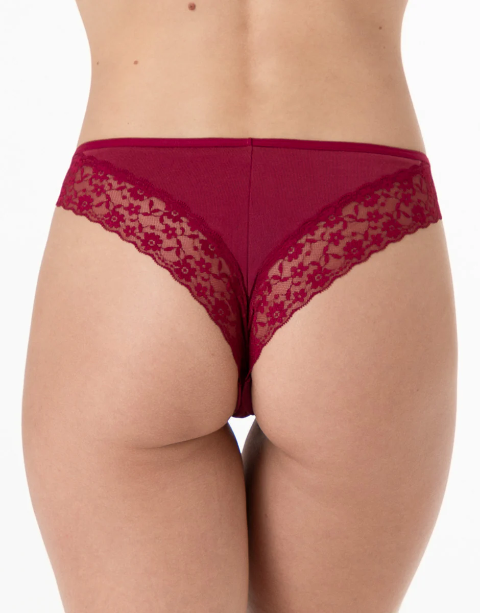 Brasiliano Table Panties in cotone e pizzo, rosso scuro - Image 2