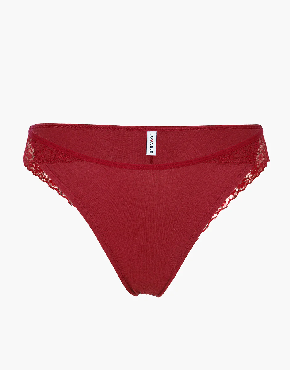 Brasiliano Table Panties in cotone e pizzo, rosso scuro - Image 3