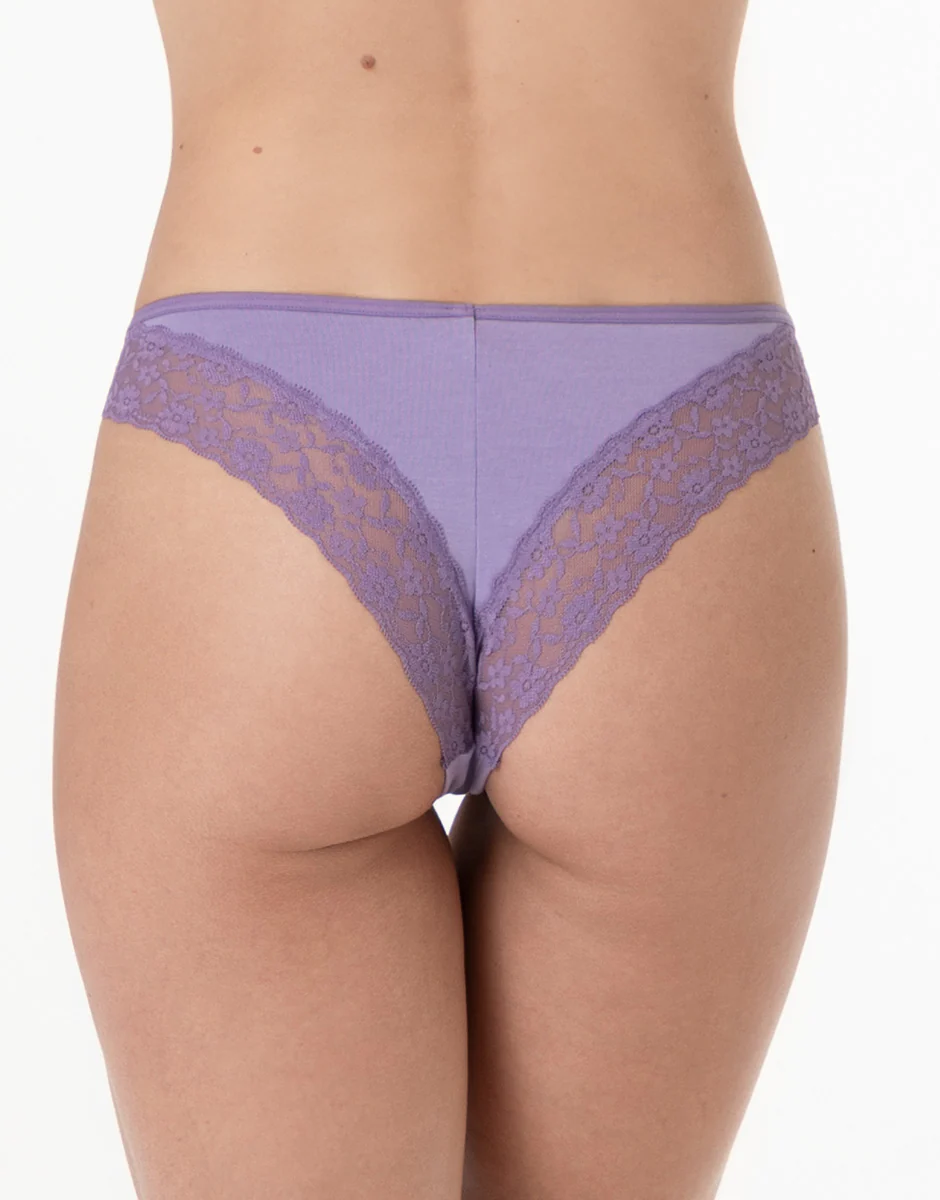 Brasiliano Table Panties in cotone e pizzo, violetto - Image 2
