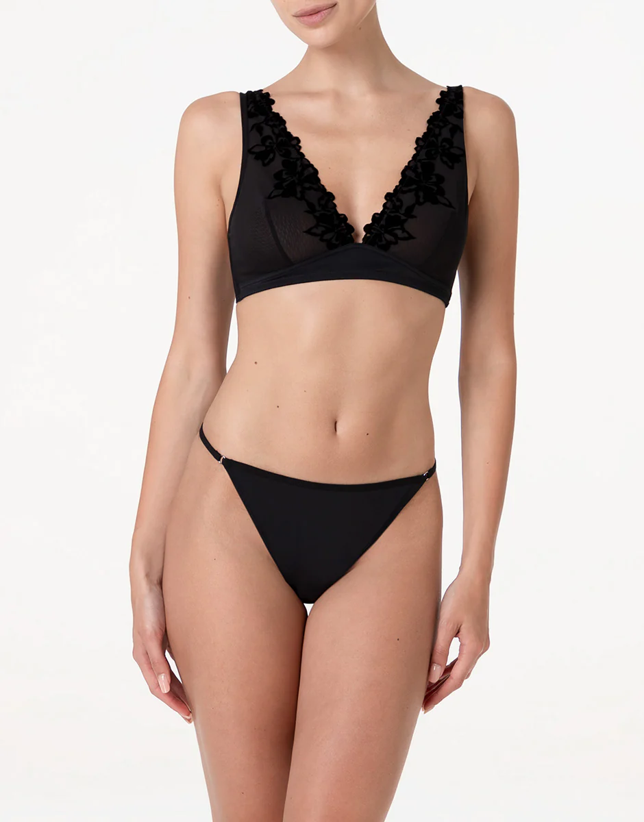 Brasiliano Velvet Embroidery in microfibra e tulle, nero - Image 3