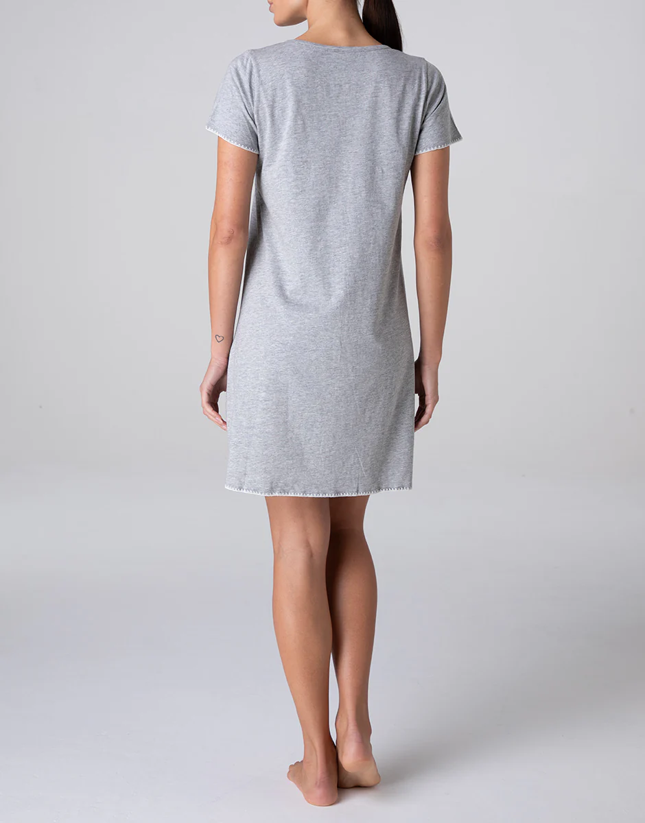Camicia da Notte Aperta Manica Corta in jersey, grigio melange - Image 2