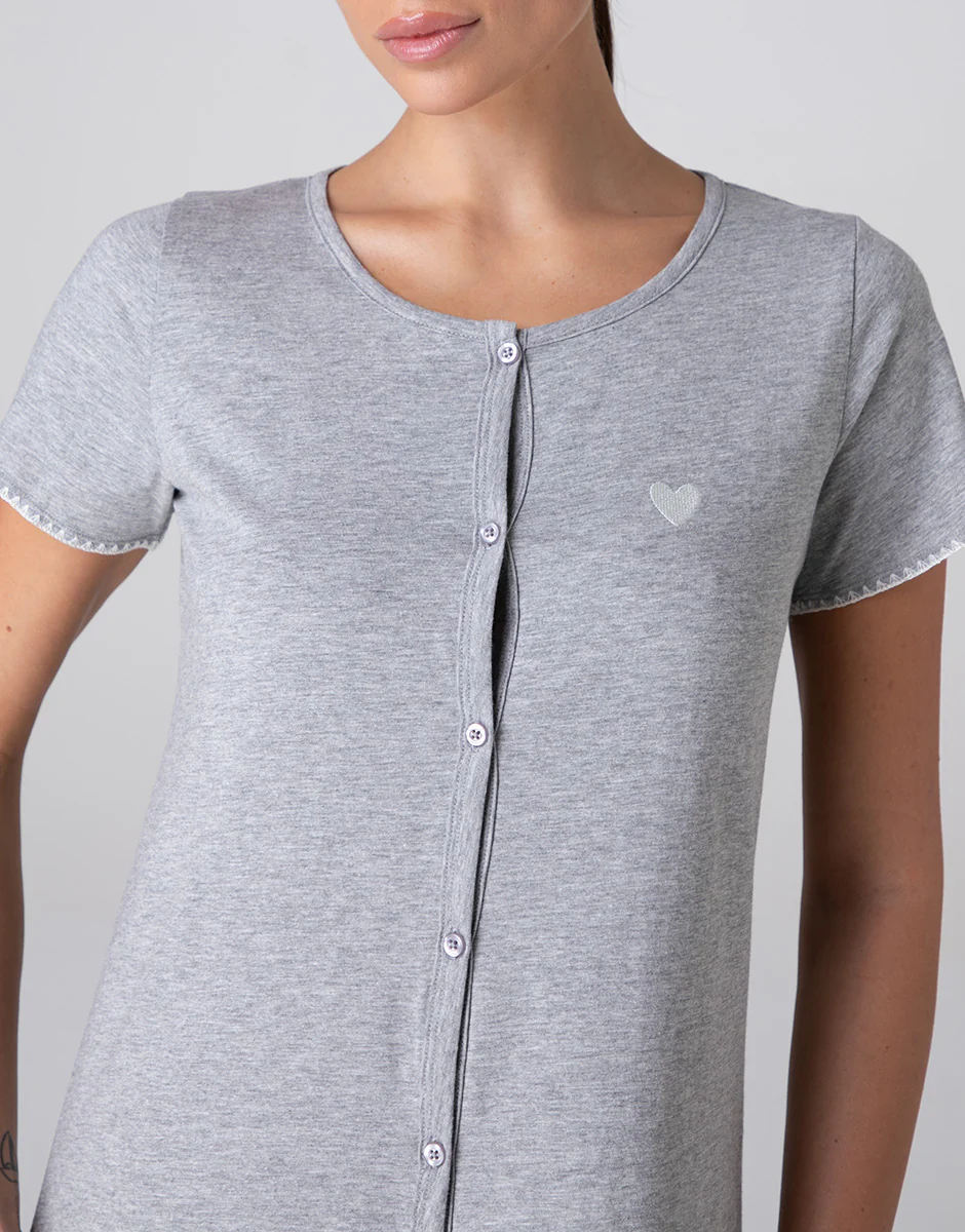 Camicia da Notte Aperta Manica Corta in jersey, grigio melange - Image 3