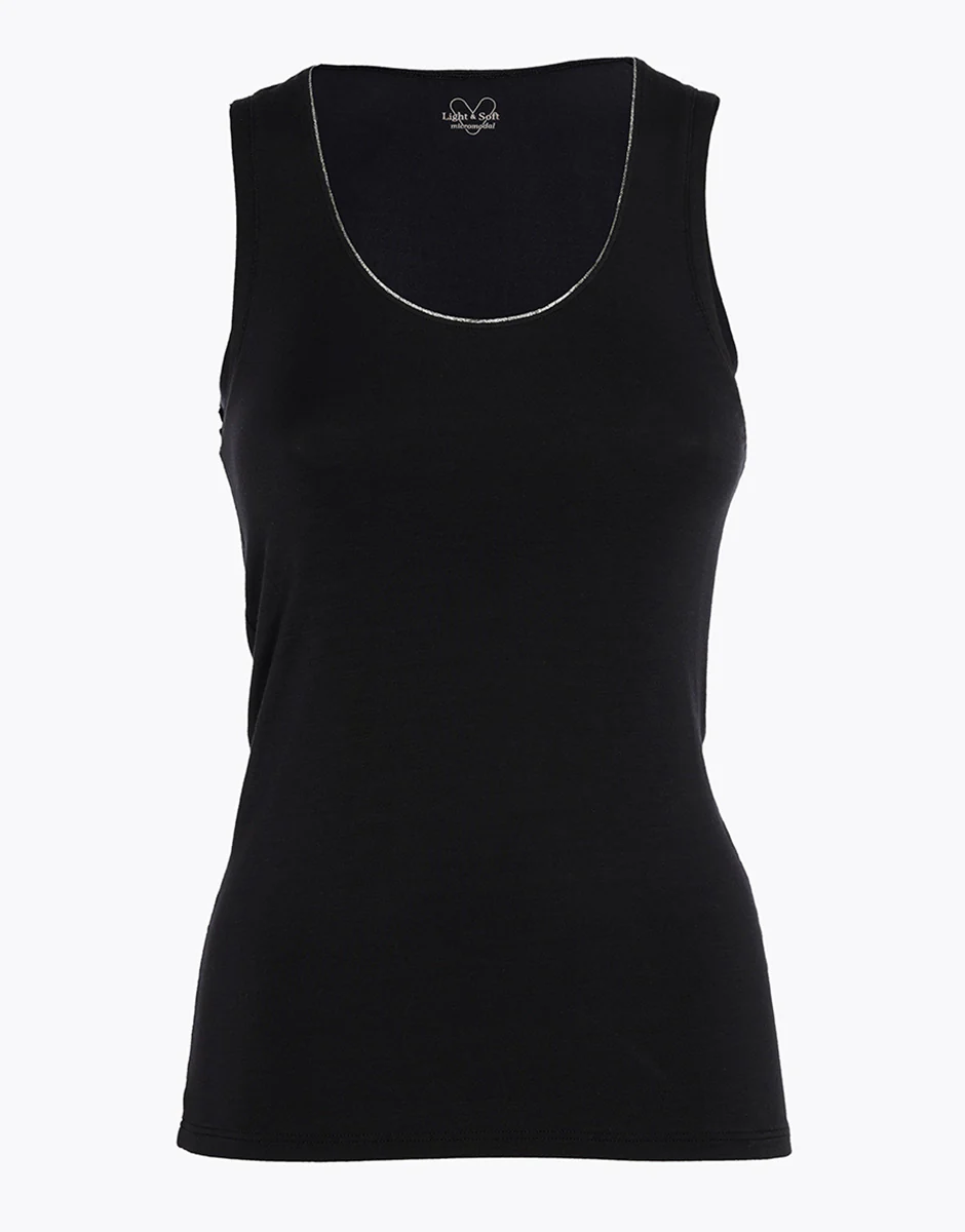 Canotta Scollo Tondo Micromodal con dettaglio lurex, nero - Image 5