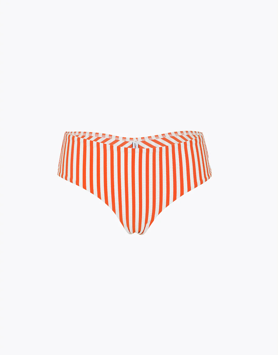 Costume Culotte Brasiliano Resort Wavy Micro, righe arancio pesca e avorio - Image 6