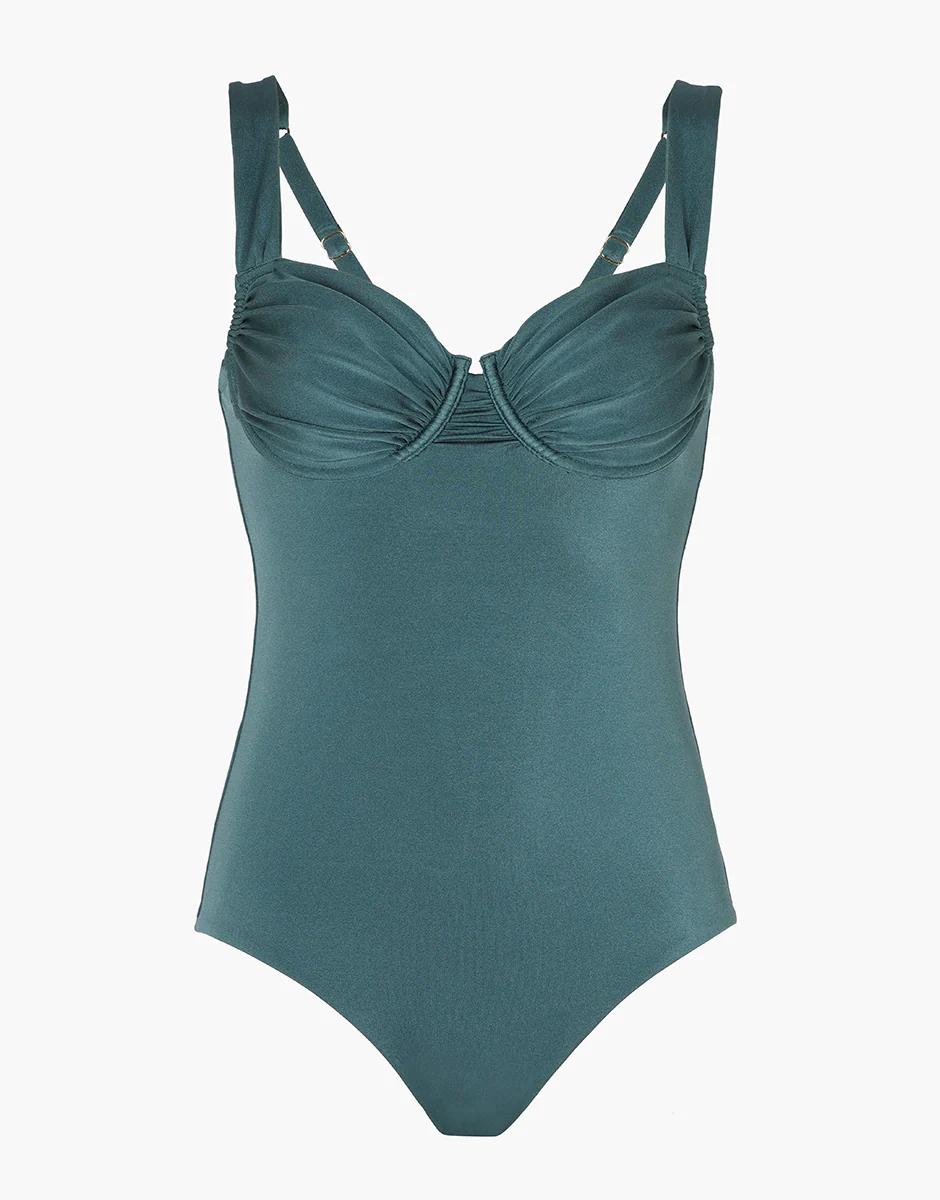 Costume Intero con Ferretto Plain Trendy Shiny Micro, verde mediterraneo - Image 4