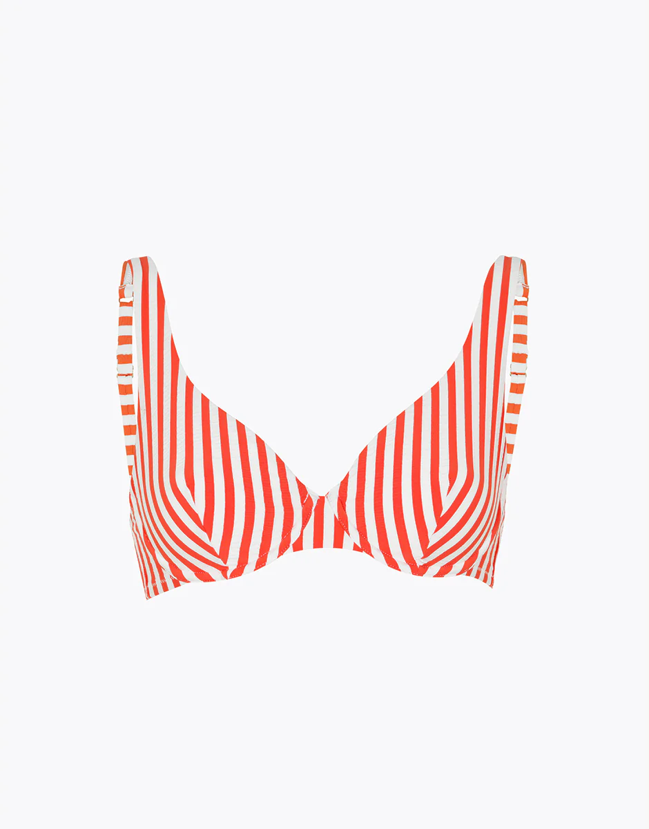 Costume Reggiseno con Ferretto Resort Wavy Micro, righe arancio pesca e avorio - Image 6