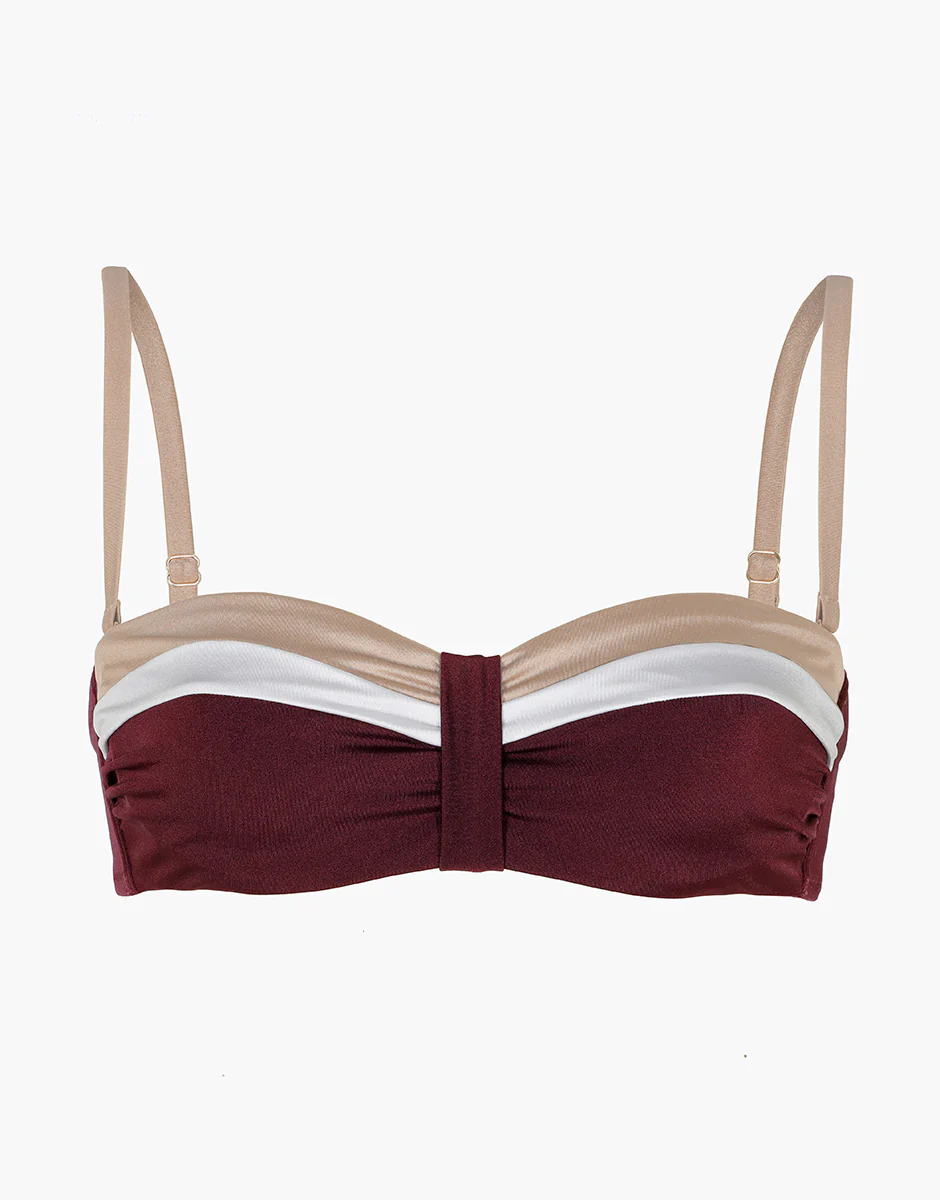 Costume Reggiseno Fascia Imbottita con Ferretto Shiny Colour Block, vinaccia bianco bronzo - Image 7