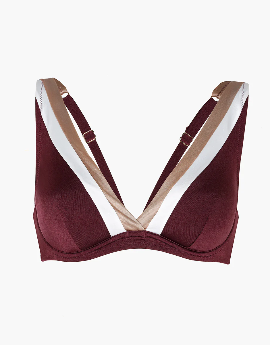 Costume Reggiseno Vela con Ferretto Shiny Colour Block, vinaccia bianco e bronzo - Image 6