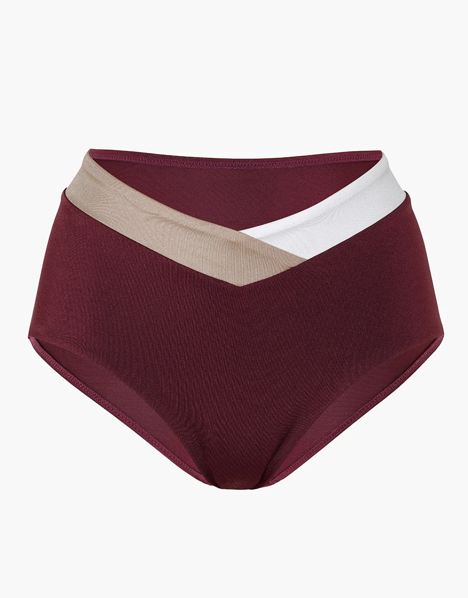 Costume Slip Alto Shiny Colour Block, vinaccia bianco bronzo - Image 5