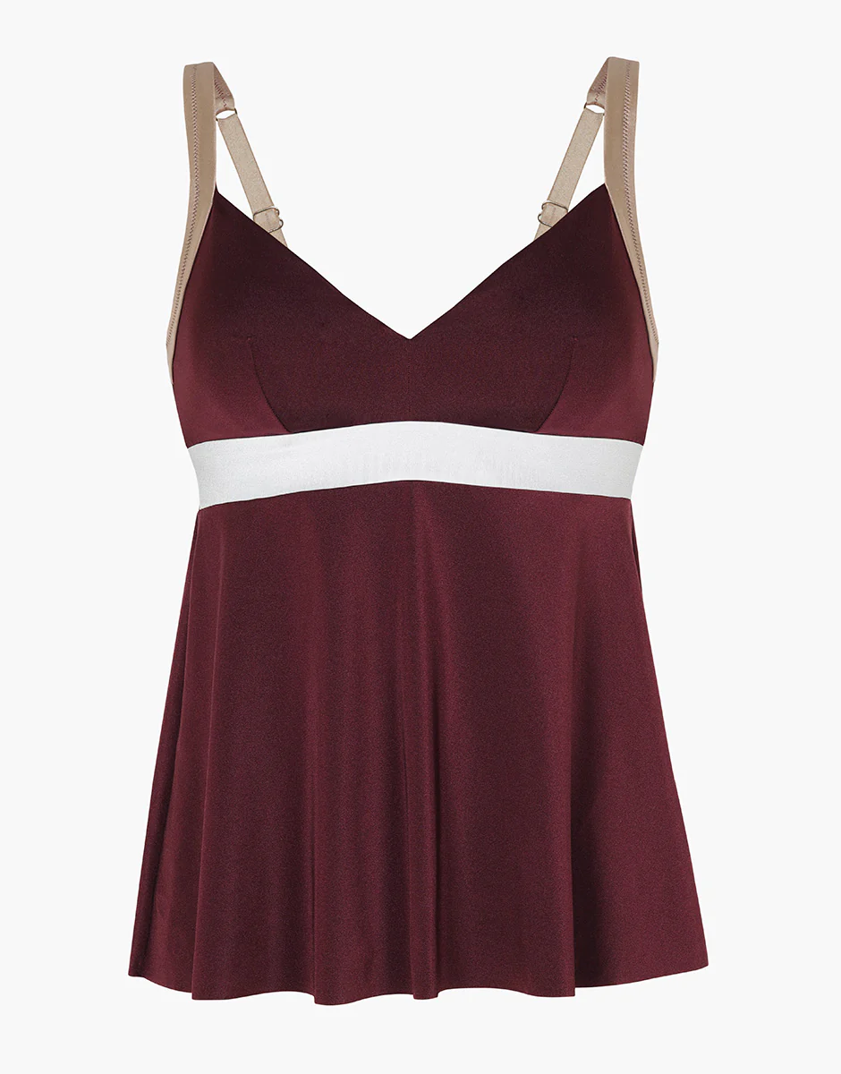 Costume Tankini Senza Ferretto Shiny Colour Block, vinaccia bianco bronzo - Image 4