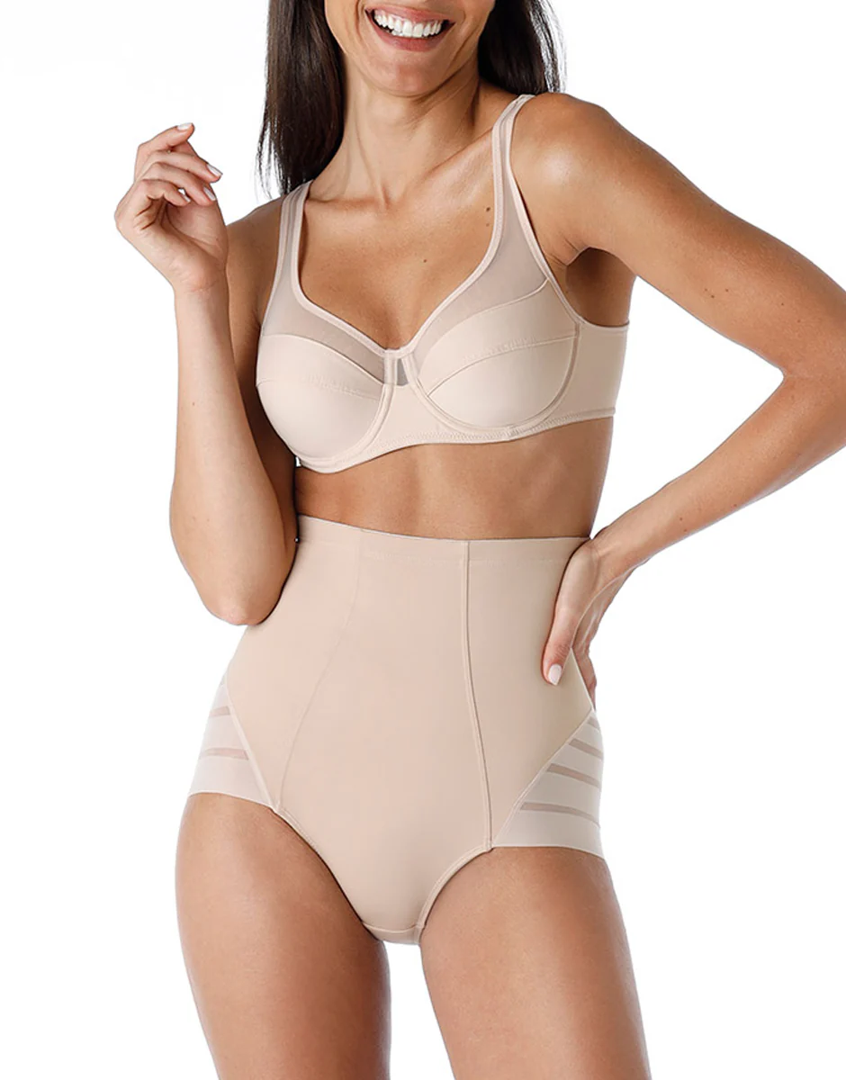 Guaina Vita Alta Fancy Shaping in microfibra modellante e tulle, cipria - Image 3