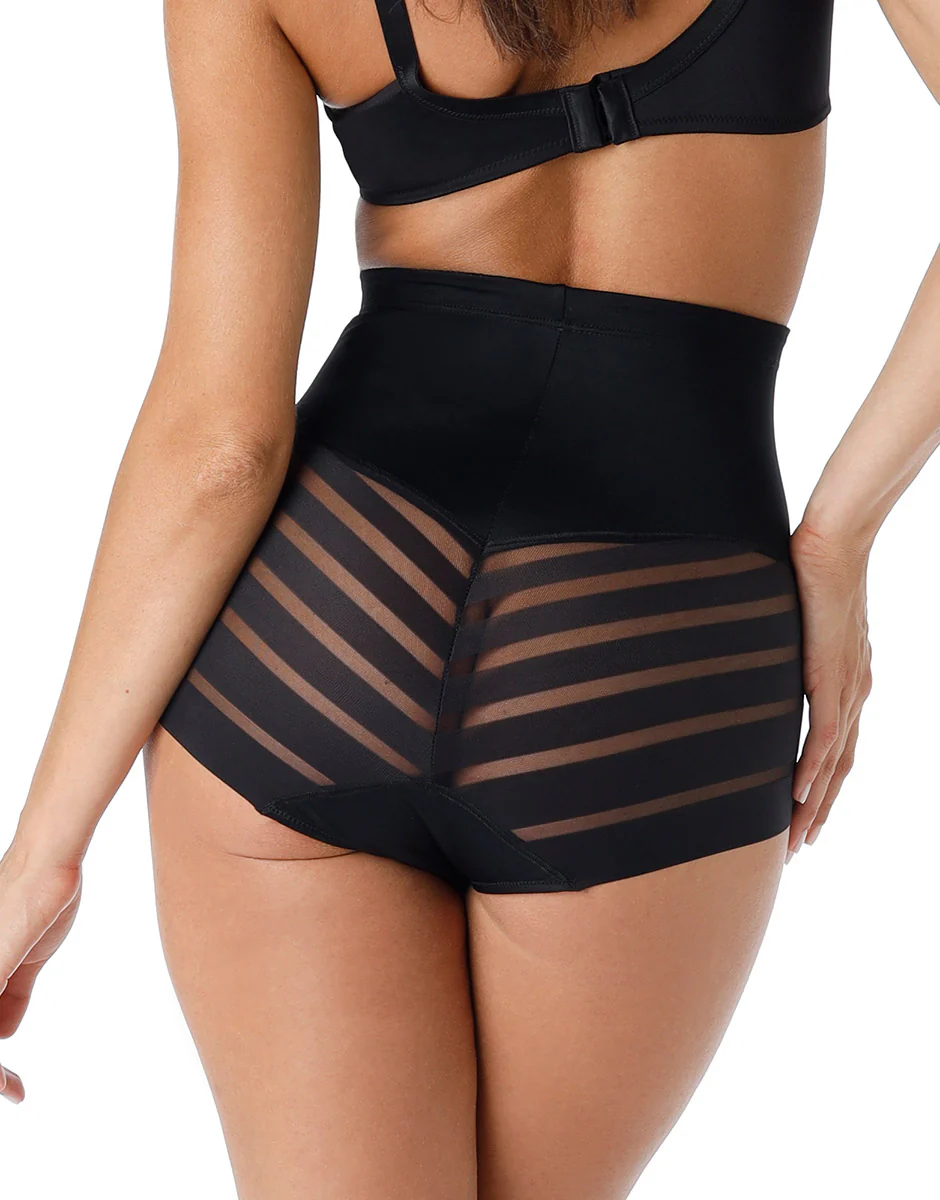 Guaina Vita Alta Fancy Shaping in microfibra modellante e tulle, nero - Image 3