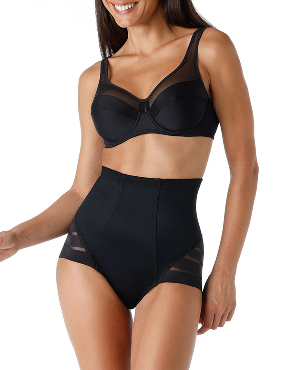 Guaina Vita Alta Fancy Shaping in microfibra modellante e tulle, nero - Image 4