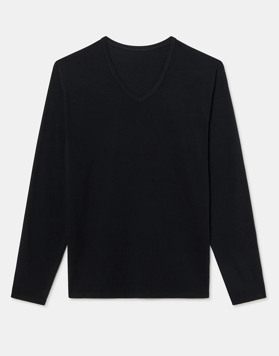 Maglia Manica Lunga scollo a V Cool Sensation in Stretch Cotton, nero - Image 4
