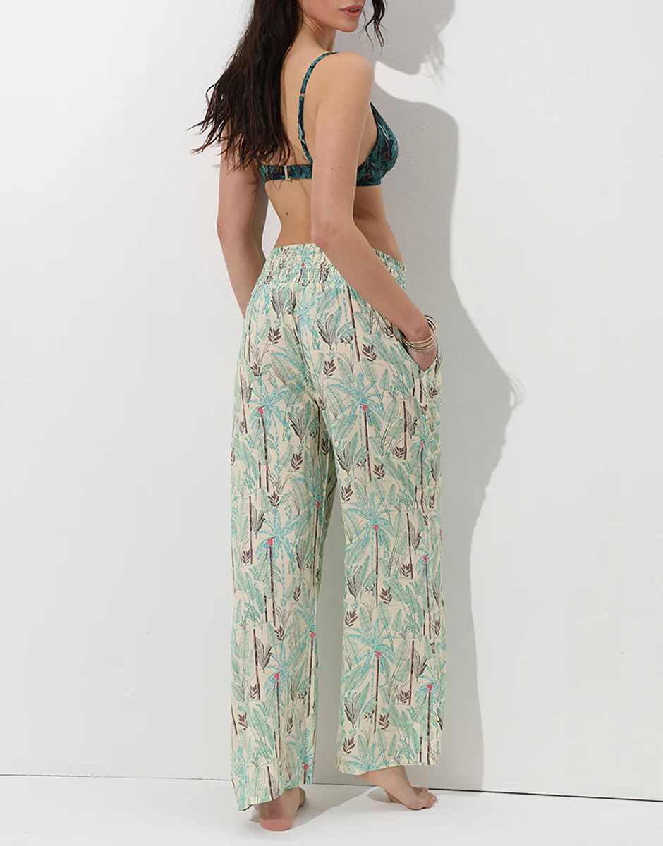 Pantaloni in viscosa, stampa tropicale - Image 2