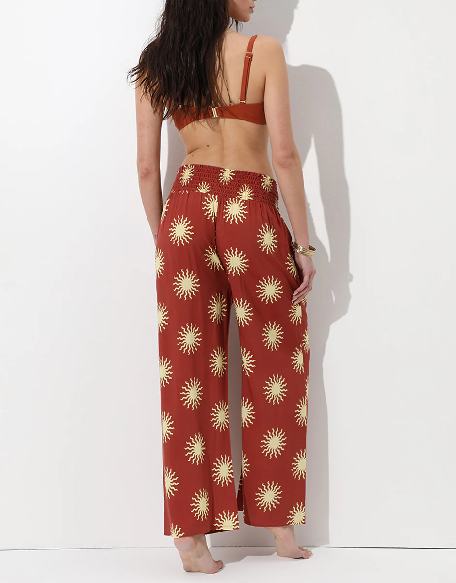 Pantaloni in viscosa, terra stampa sole - Image 2