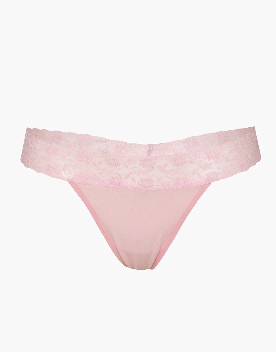 Perizoma Table Panties in cotone e pizzo, rosa confetto - Image 3