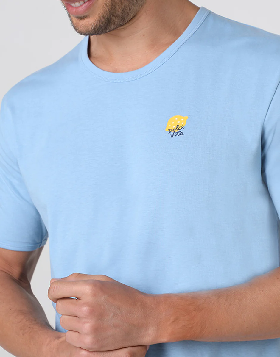 Pigiama Corto Girocollo in Jersey, azzurro