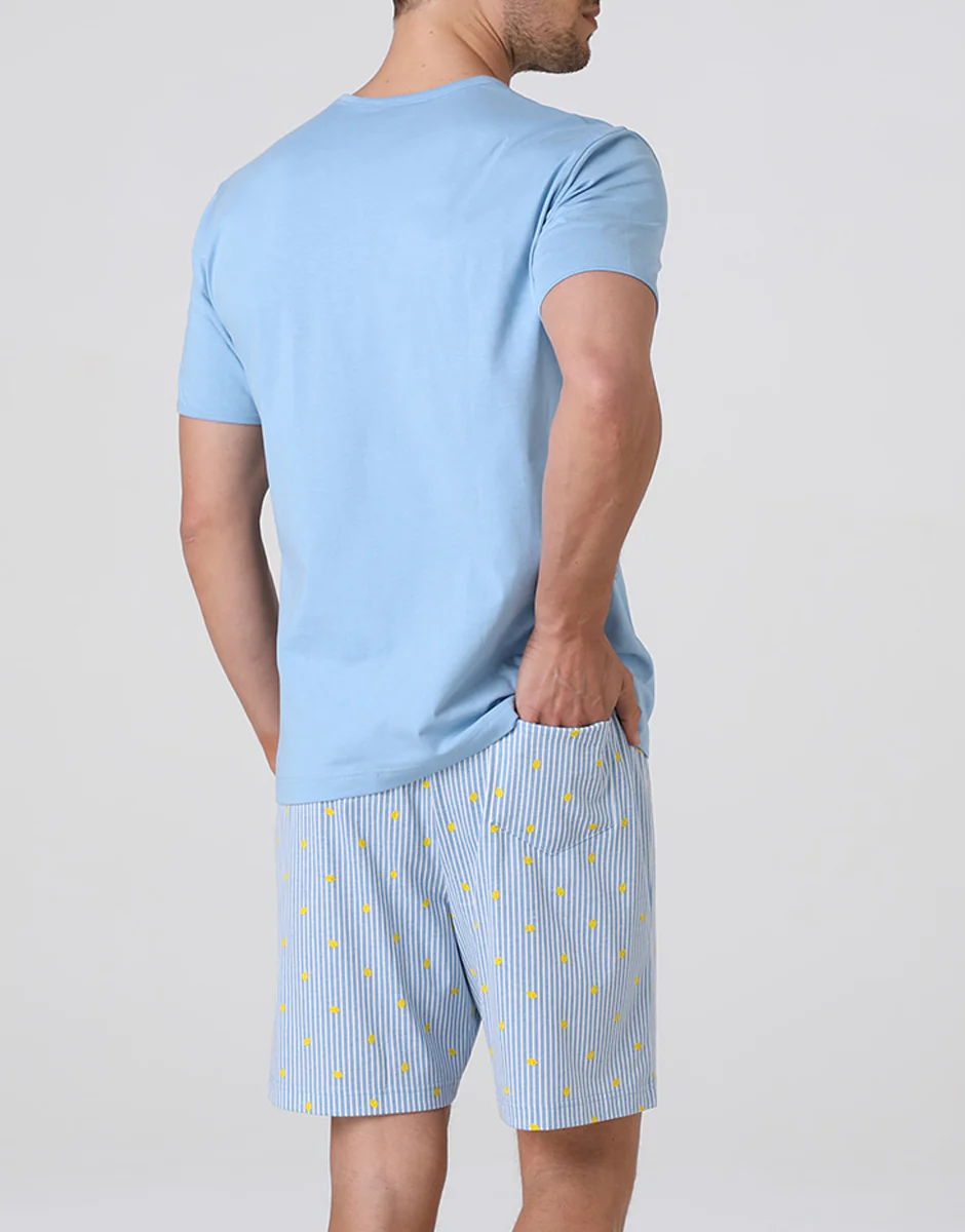 Pigiama Corto Girocollo in Jersey, azzurro - Image 3