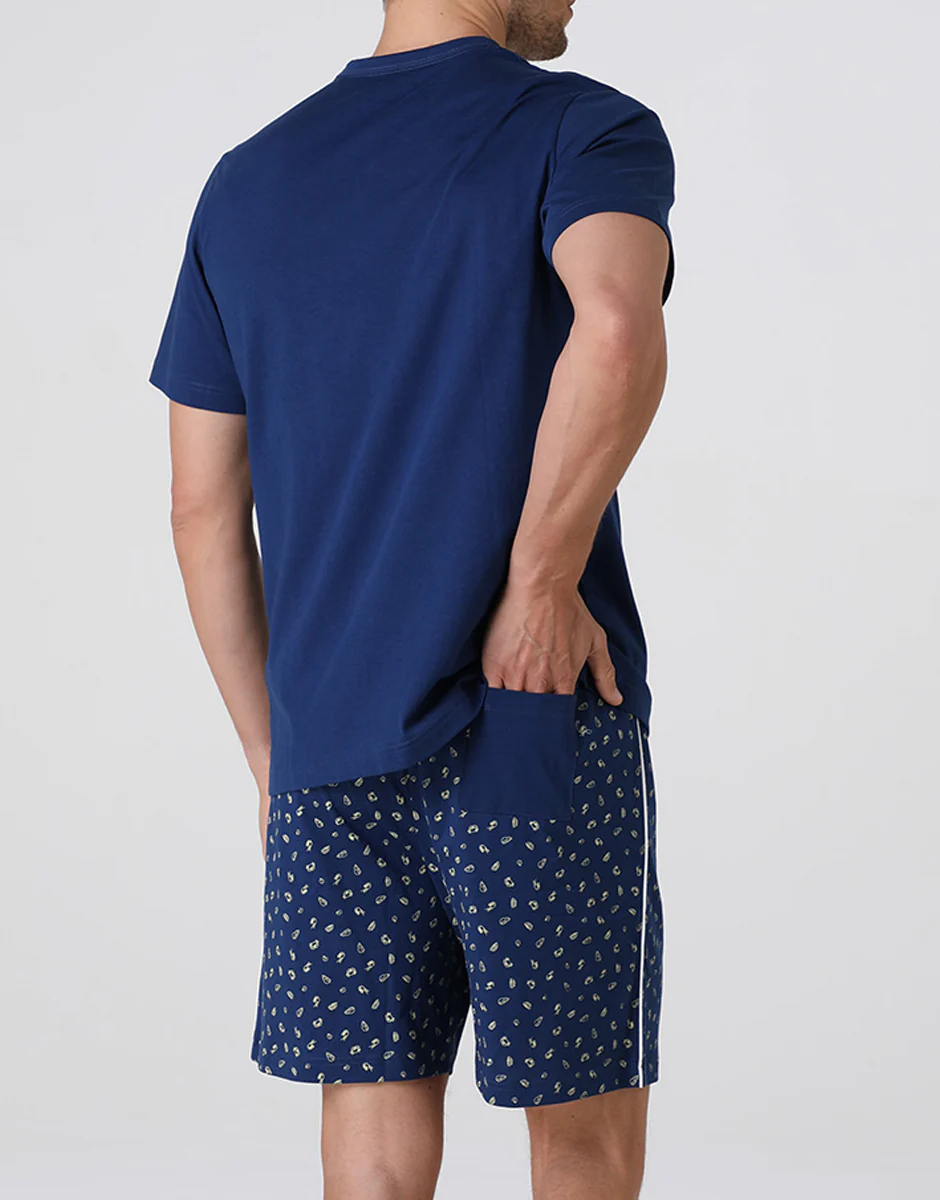 Pigiama Corto Scollo a V in Jersey, blu notte - Image 3