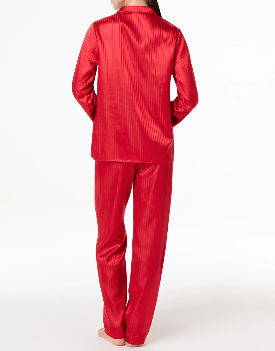 Pigiama Lungo Aperto in Satin, rosso - Image 2