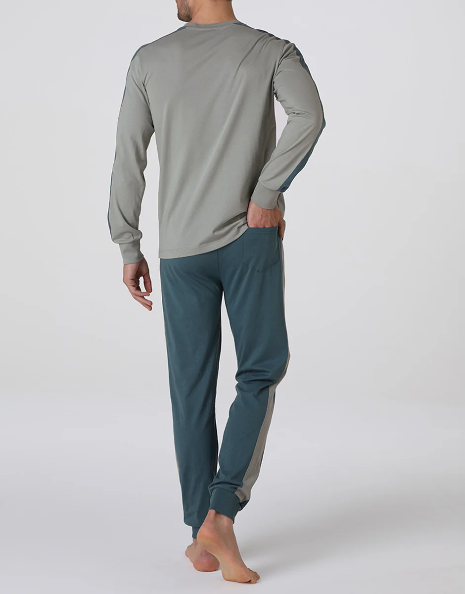 Pigiama Lungo Girocollo in Jersey, verde vintage - Image 2