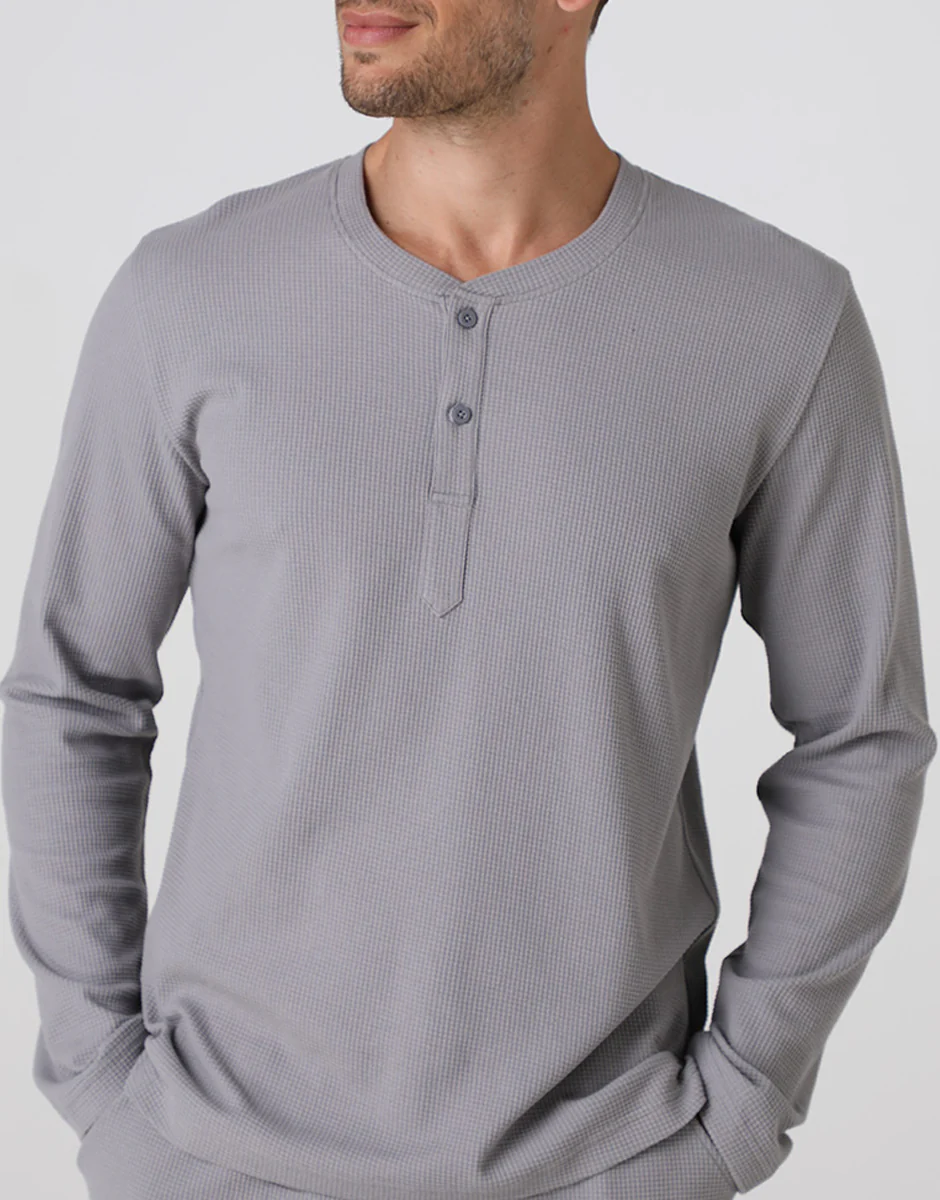 Pigiama Lungo Serafino in Waffle, grigio