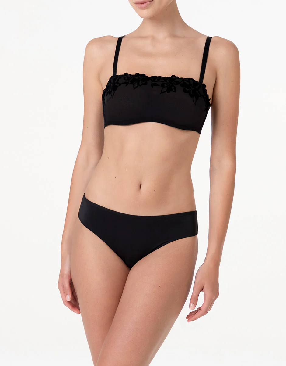 Reggiseno a Fascia con Ferretto Velvet Embroidery in tulle e velluto, nero - Image 3
