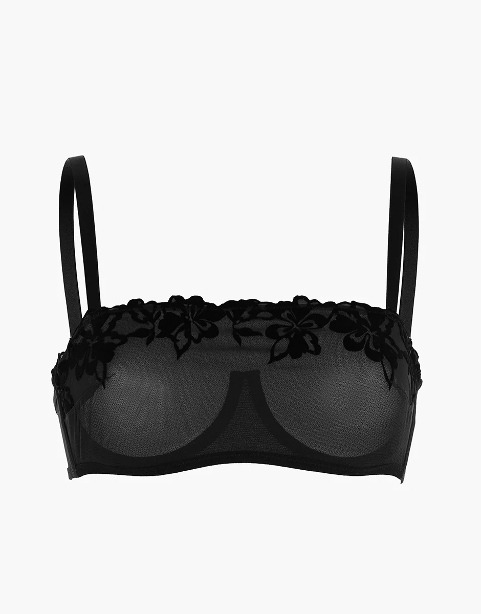 Reggiseno a Fascia con Ferretto Velvet Embroidery in tulle e velluto, nero - Image 5