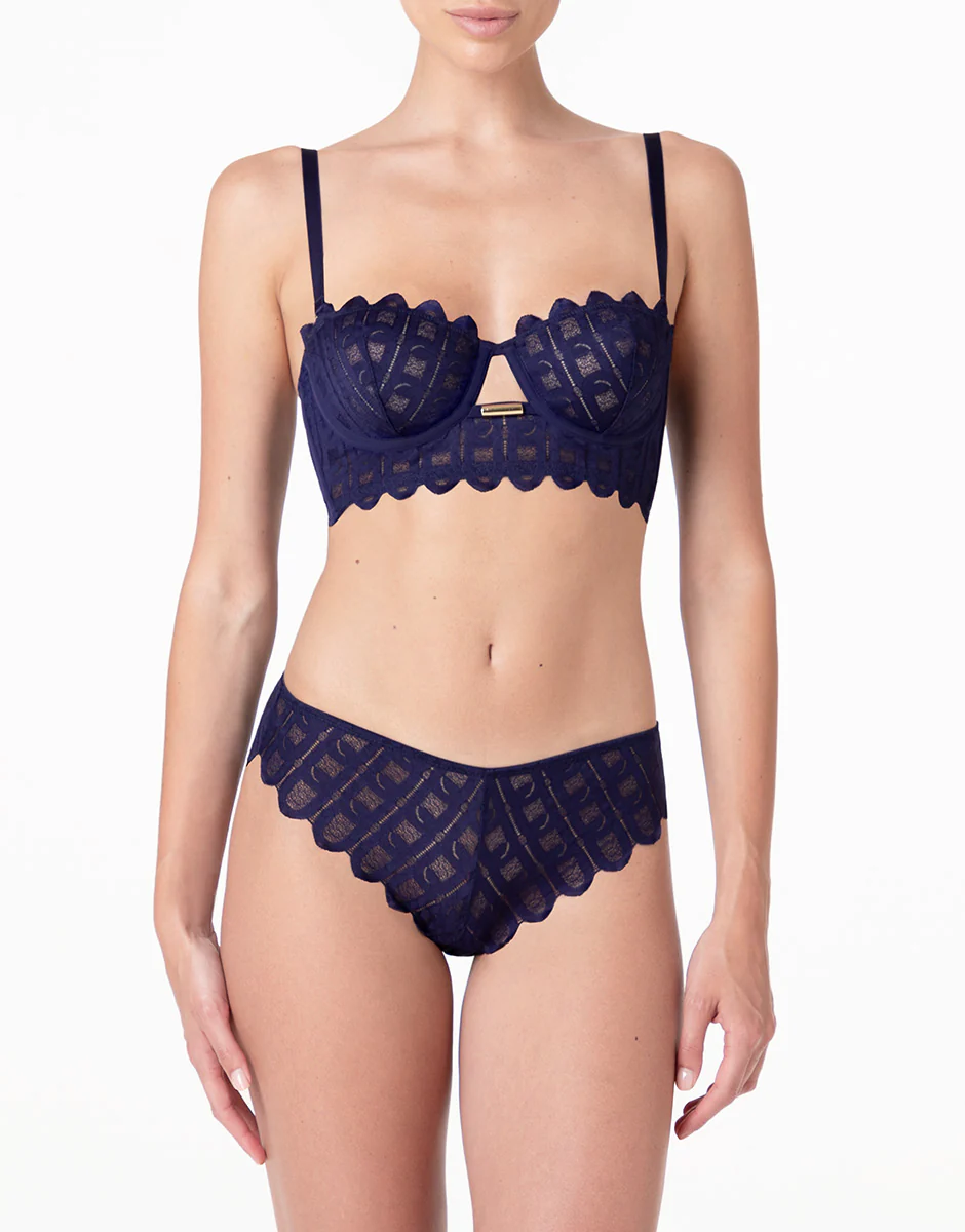 Reggiseno balconette con ferretto L’Allure in pizzo, viola scuro - Image 3