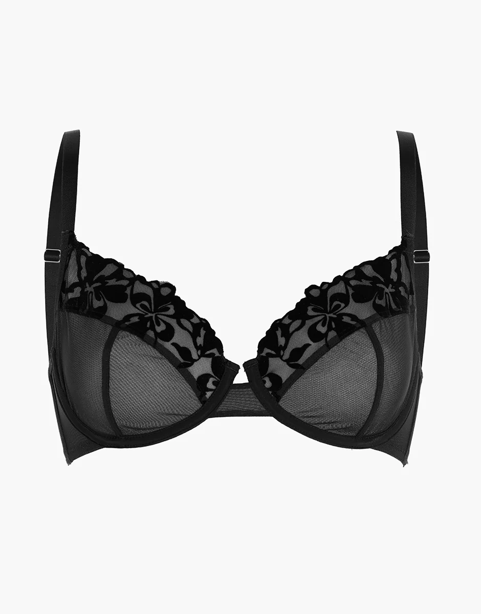 Reggiseno con Ferretto Velvet Embroidery in tulle e velluto, nero - Image 6
