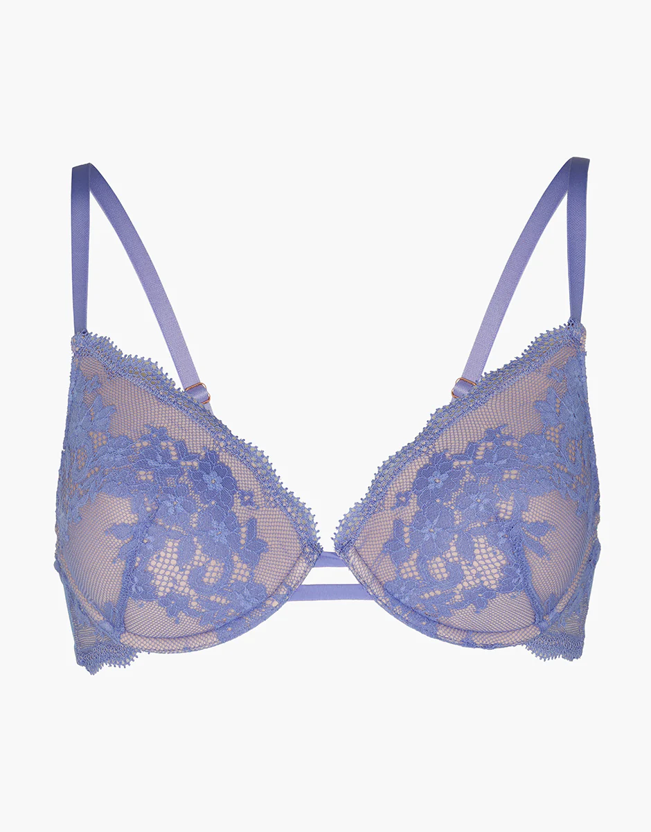 Reggiseno imbottito con ferretto Flower Dreams in pizzo e tulle, violetto - Image 5