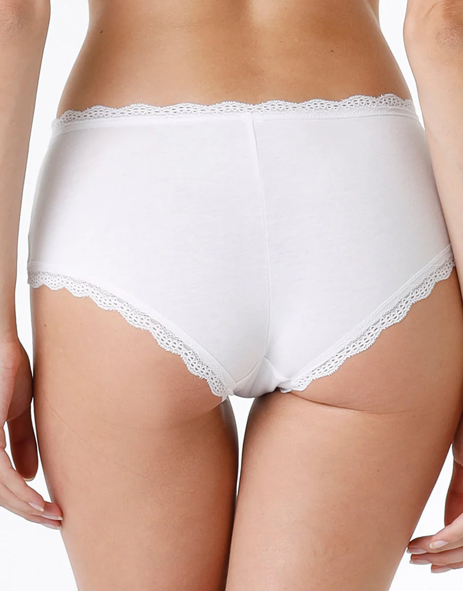 Shorty lovely in cotone elasticizzato e pizzo, bianco - Image 3