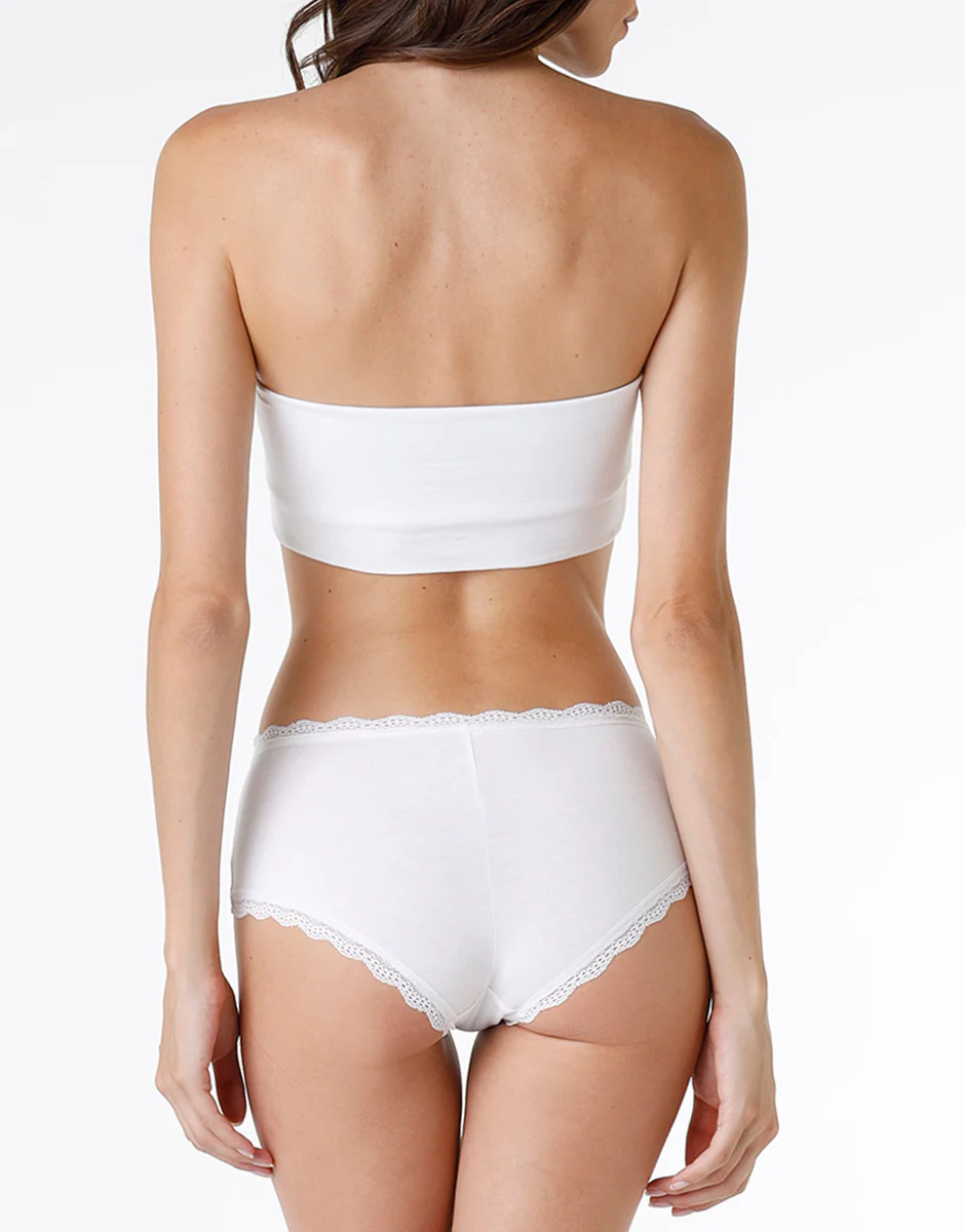 Shorty lovely in cotone elasticizzato e pizzo, bianco - Image 5