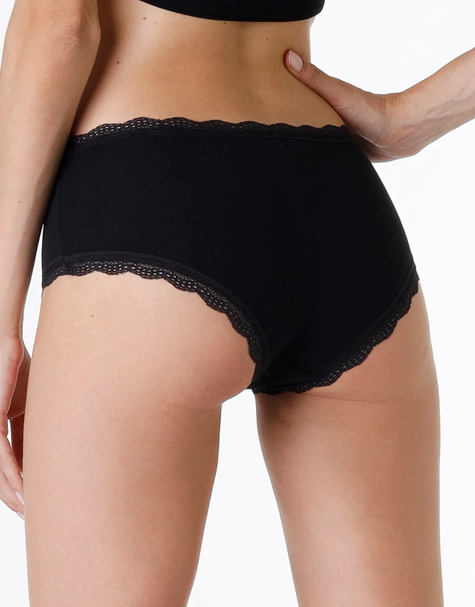Shorty lovely in cotone elasticizzato e pizzo, nero - Image 3