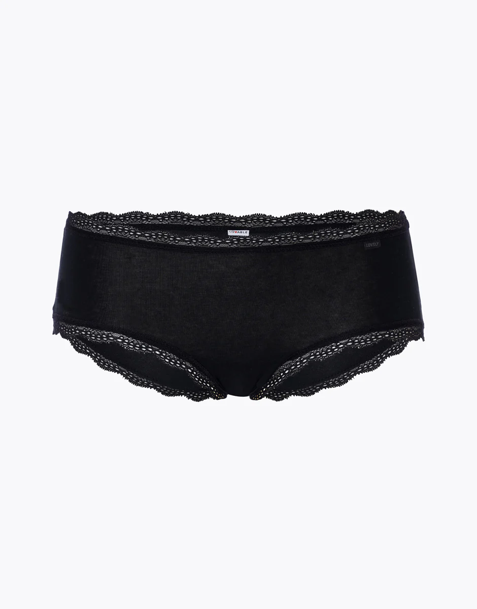 Shorty lovely in cotone elasticizzato e pizzo, nero - Image 6