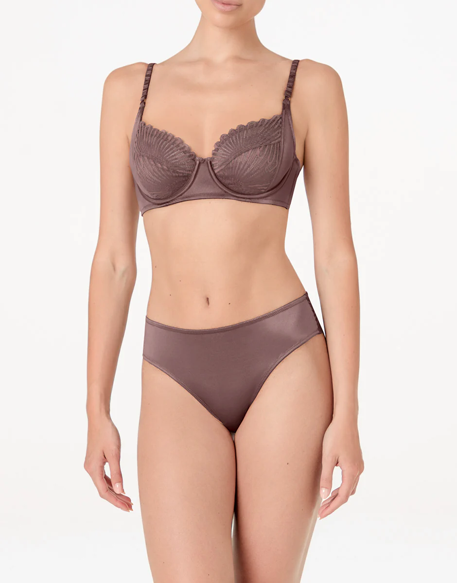 Slip Blowball Lacy Micro in microfibra e pizzo, nocciola - Image 3