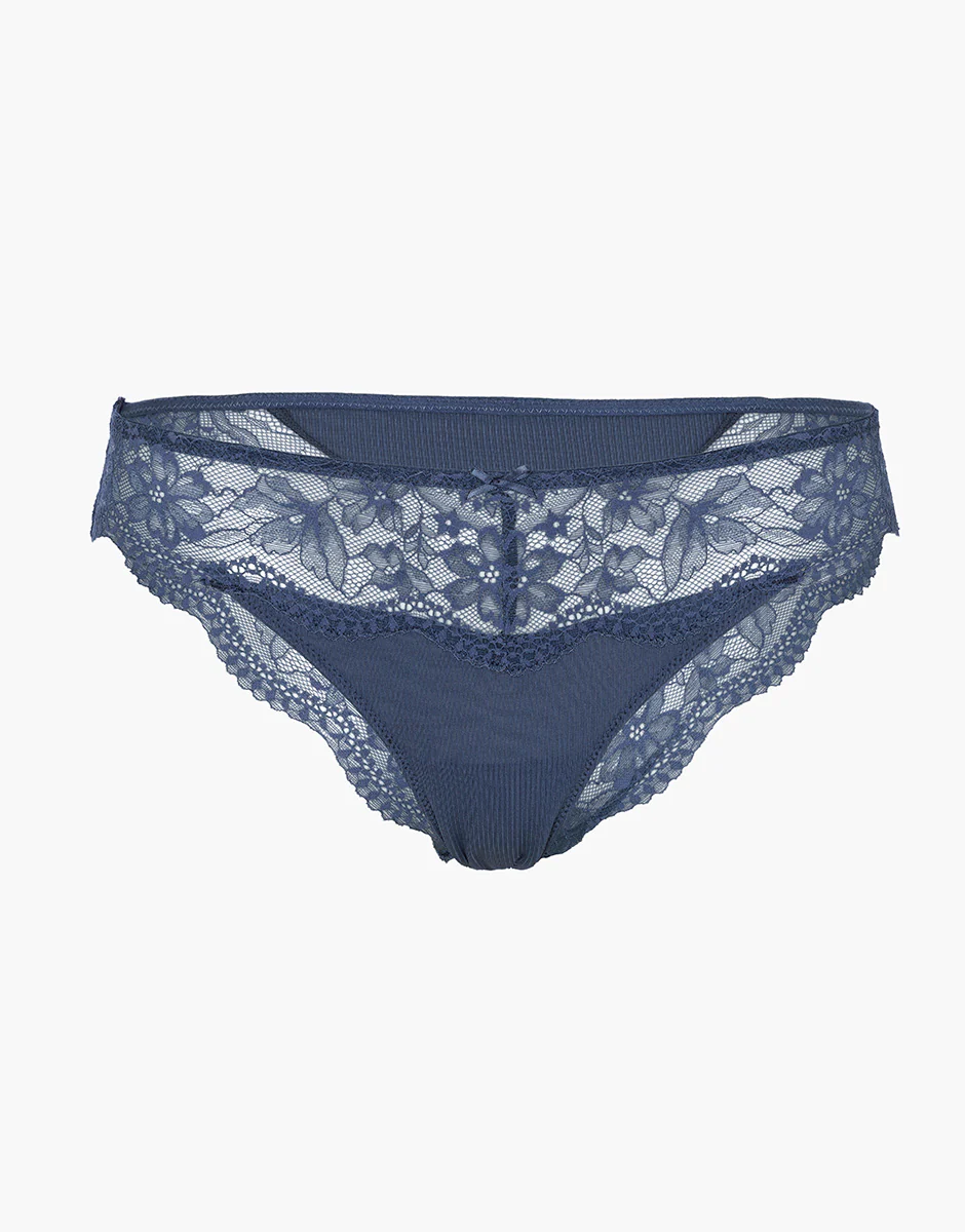 Slip Casual Rib Lace in microfibra e pizzo, blu polvere - Image 5