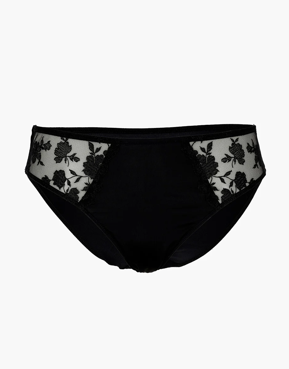 Slip Floral Embroidery in microfibra e tulle ricamato, nero - Image 5